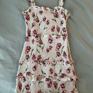 Parker Laurel Floral Dress - white mini dress, rose print floral, tiered, smocke